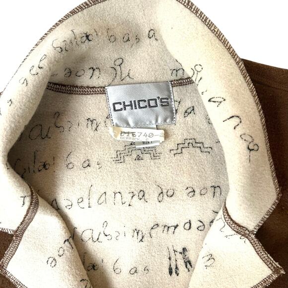 Chico’s Wool Blend Button Jacket Hieroglyphic Print Lining Brown Size 1 (M) - Picture 5 of 12